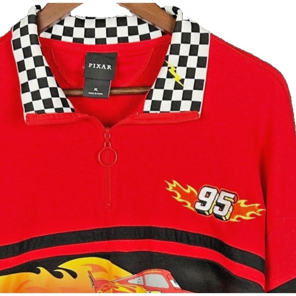 Disney Pixar Cars Lightning McQueen Pullover Mens XL Red Quarter Zip Sweatshirt